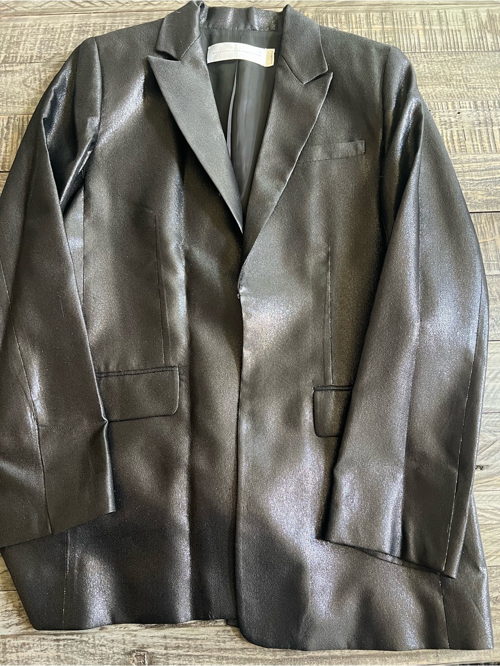 Victoria Beckham sz 8 NWOT Black Shimmery Single-Button Blazer - Picture 9 of 15